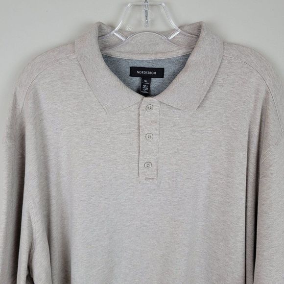 Nordstrom Brand Heather Taupe Button Up Short Sleeves Knit Cotton Polo Shirt XL - Picture 3 of 9